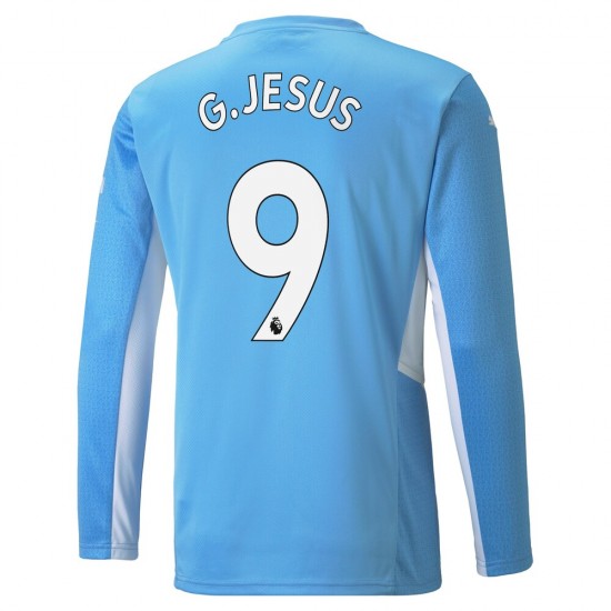 Camisola Manchester City Gabriel Jesus 9 Equipamento Primeiro 2021-2022 Manga Comprida